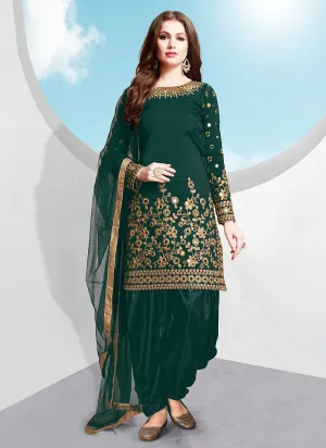 Green Golden Embroidered Patiala Suit