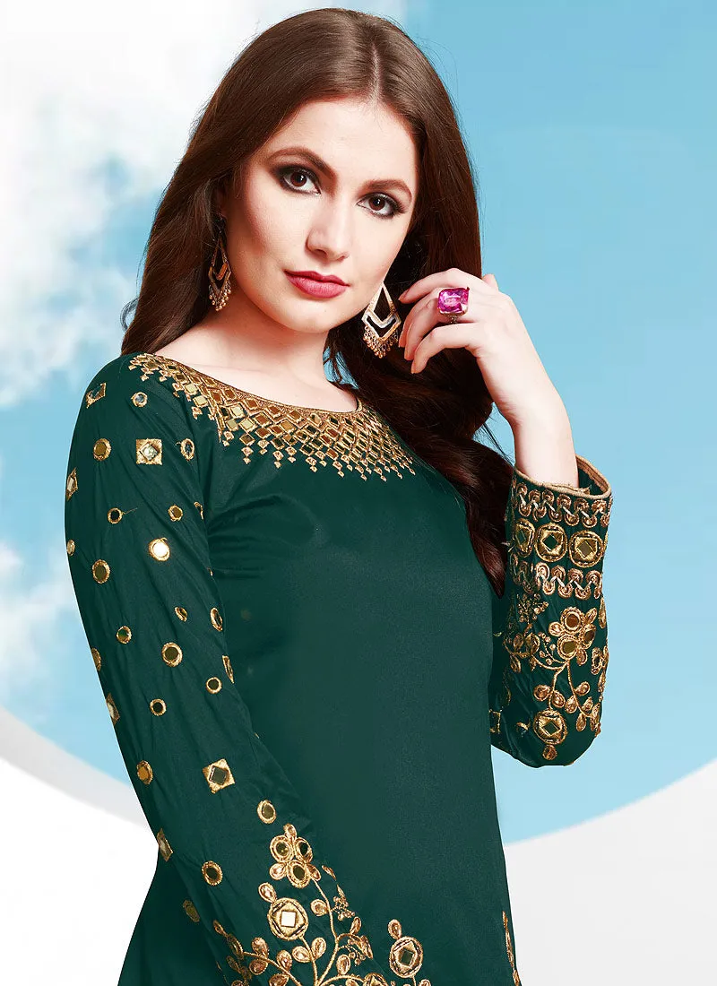 Green Golden Embroidered Patiala Suit