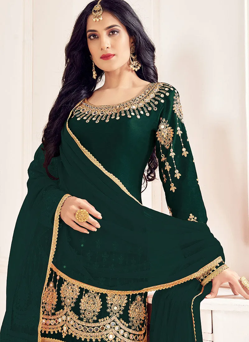 Green Silk Mirror Work Punjabi Suit