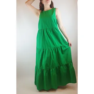 Green sleeveless maxi tiered dress size S (best fits size 10)