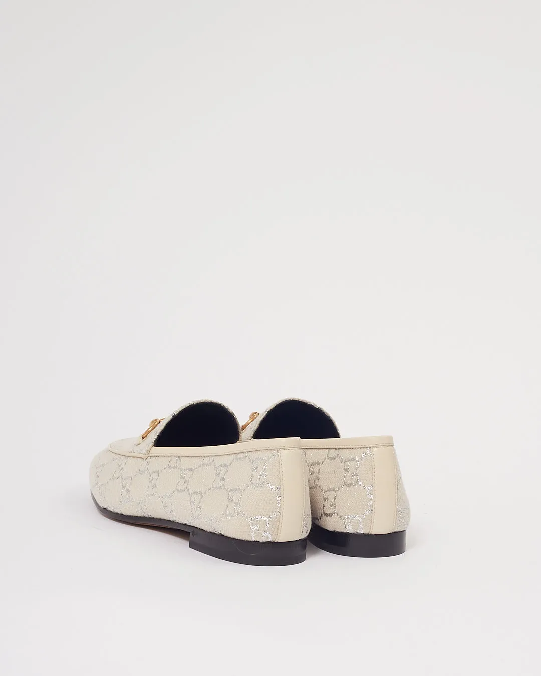 Gucci Beige/Silver GG Canvas Logo Jordaan Loafers - 40.5