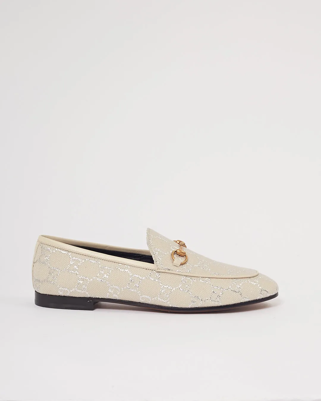 Gucci Beige/Silver GG Canvas Logo Jordaan Loafers - 40.5