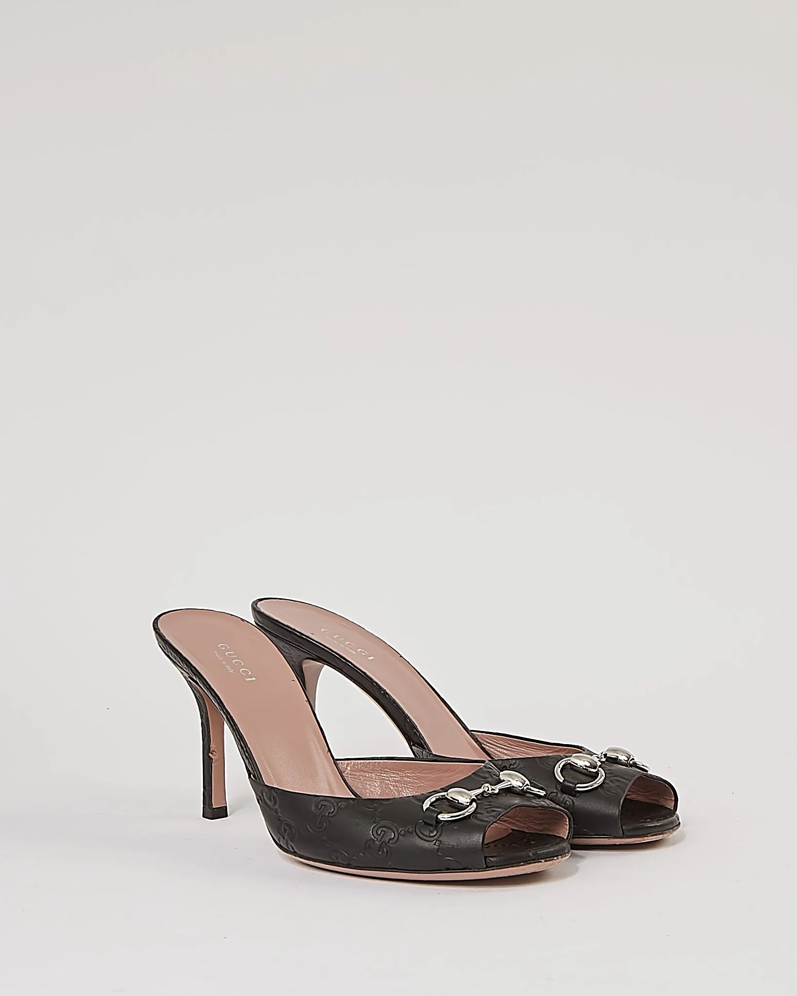 Gucci Black GG Leather Mule Heeled Sandals - 9