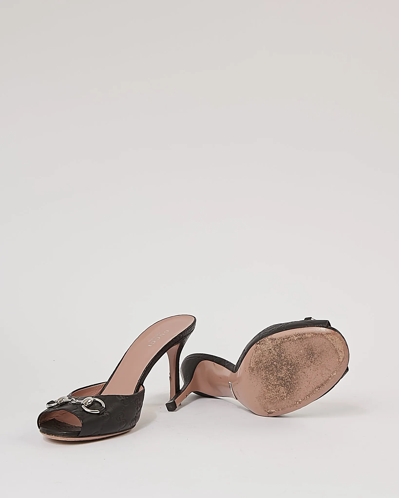 Gucci Black GG Leather Mule Heeled Sandals - 9