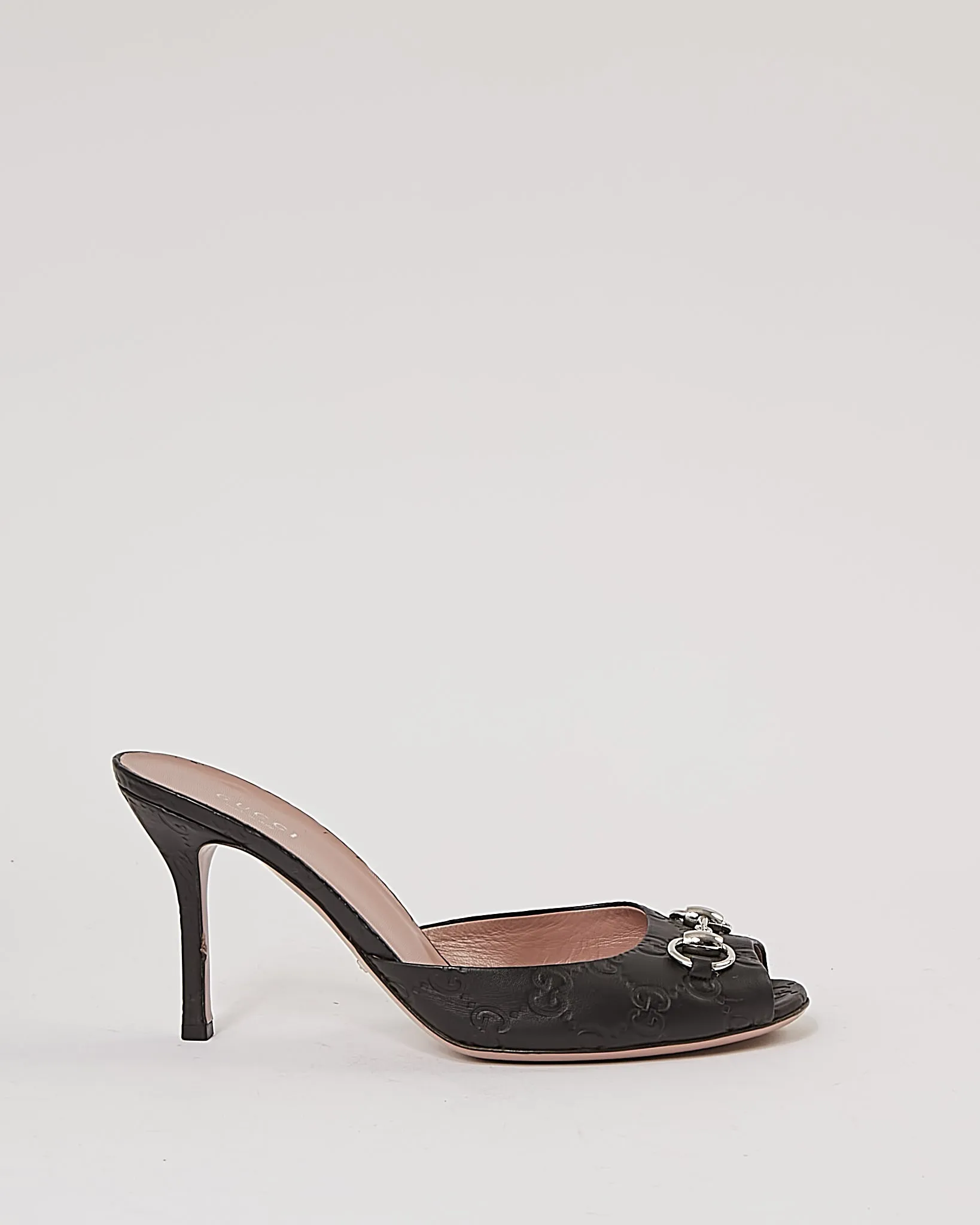 Gucci Black GG Leather Mule Heeled Sandals - 9