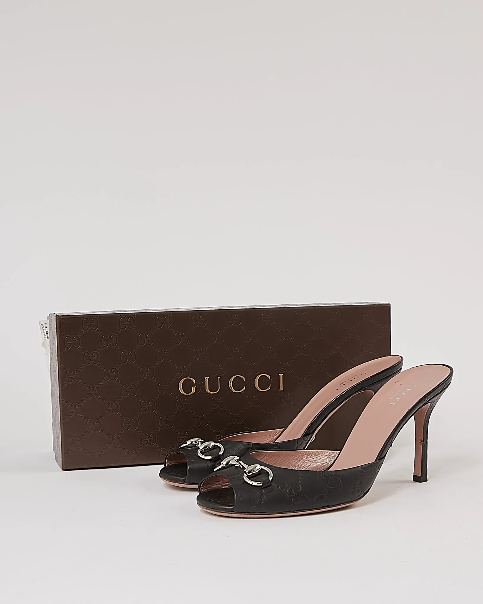 Gucci Black GG Leather Mule Heeled Sandals - 9