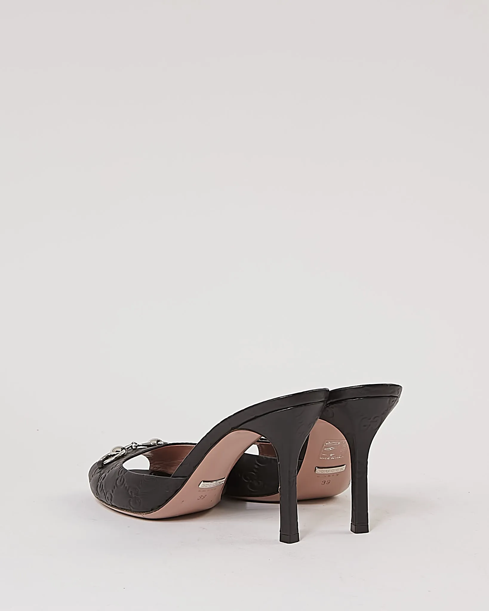 Gucci Black GG Leather Mule Heeled Sandals - 9