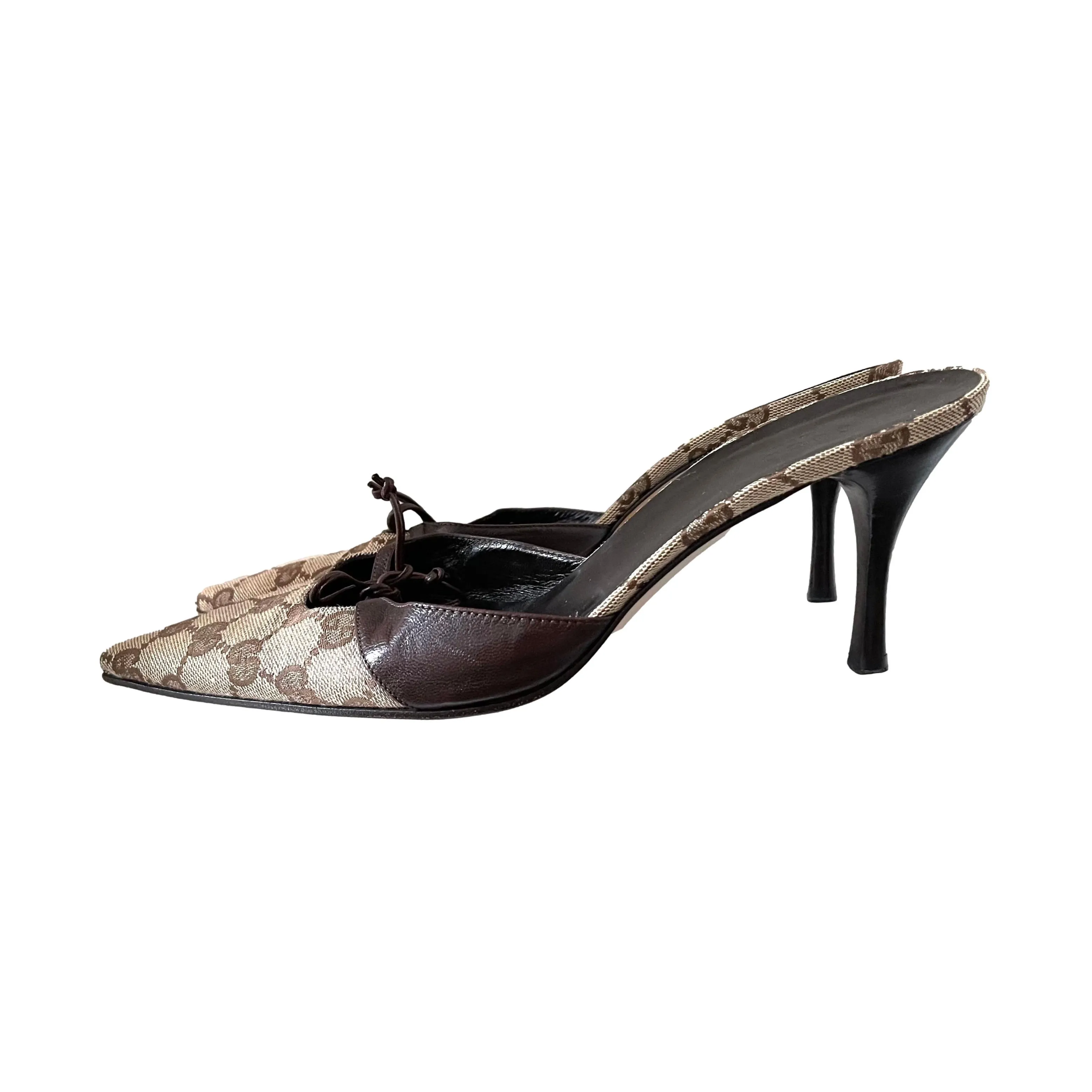 Gucci Brown Monogram Logo Heels