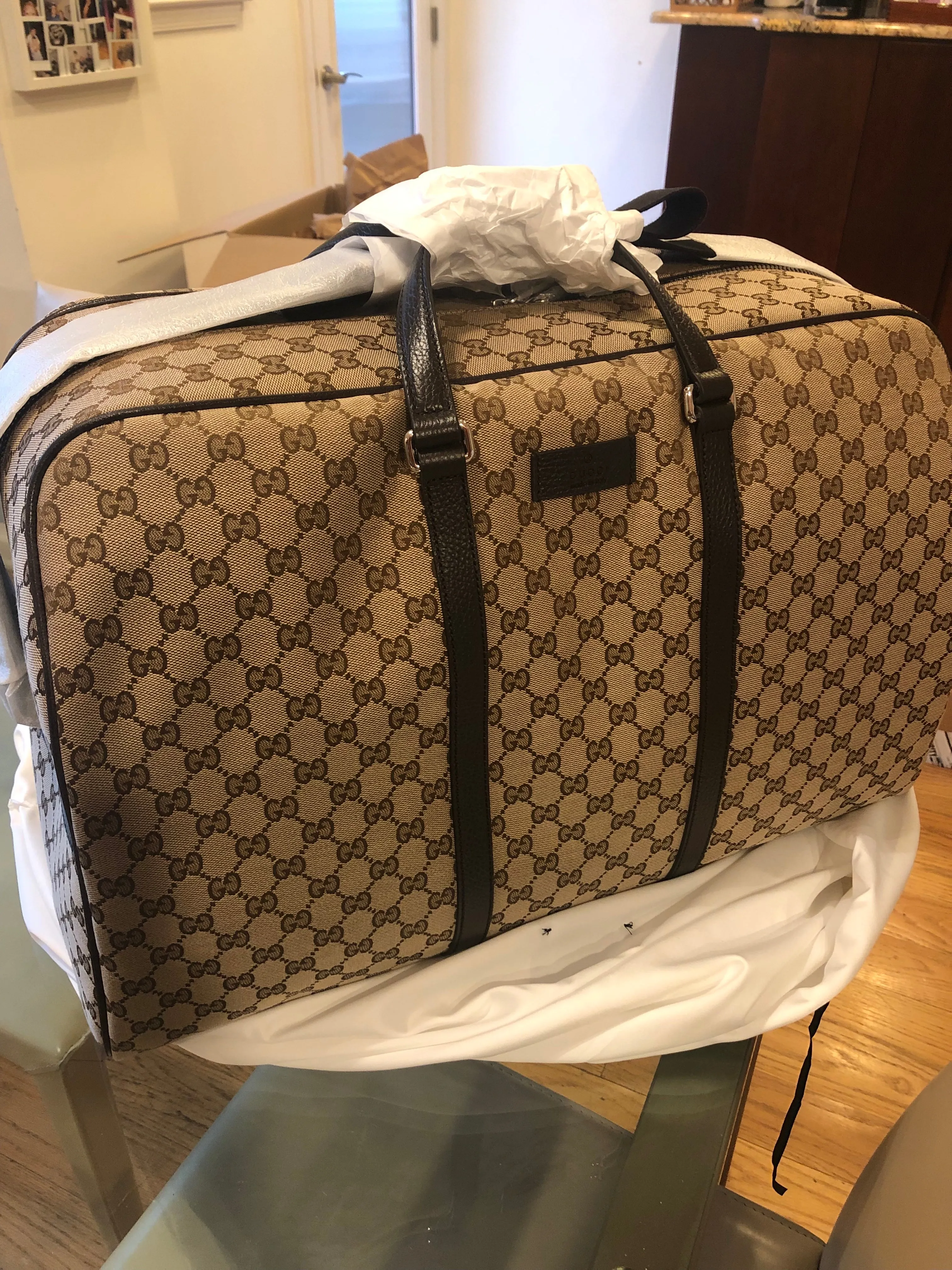 Gucci GG Supreme Canvas Boston Bag with Removable Strap in Beige
