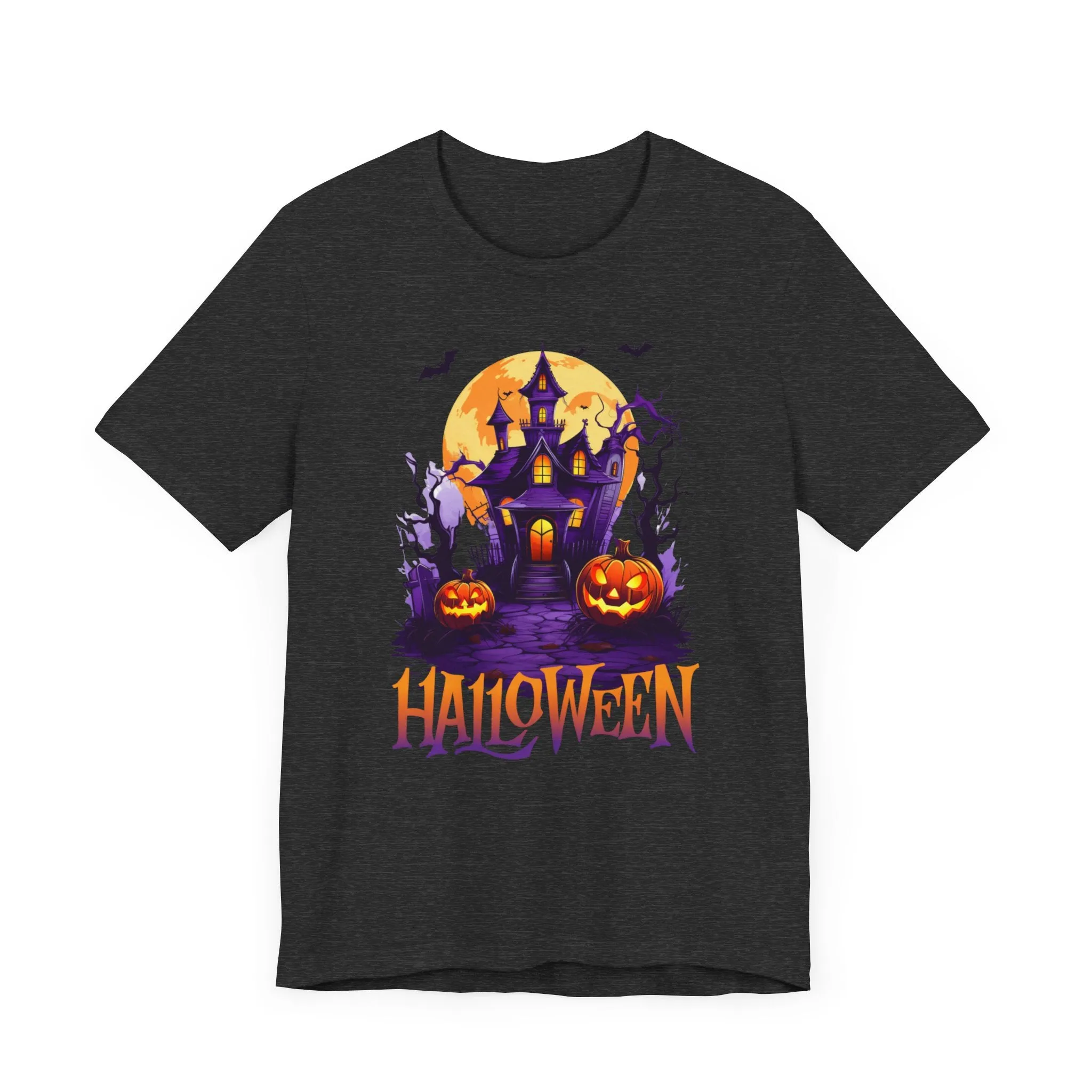 Halloween Haunted House T-Shirt | Scary House with Bats Tee |  Bella Canvas 3001Unisex | Spooky Short Sleeve Tshirt
