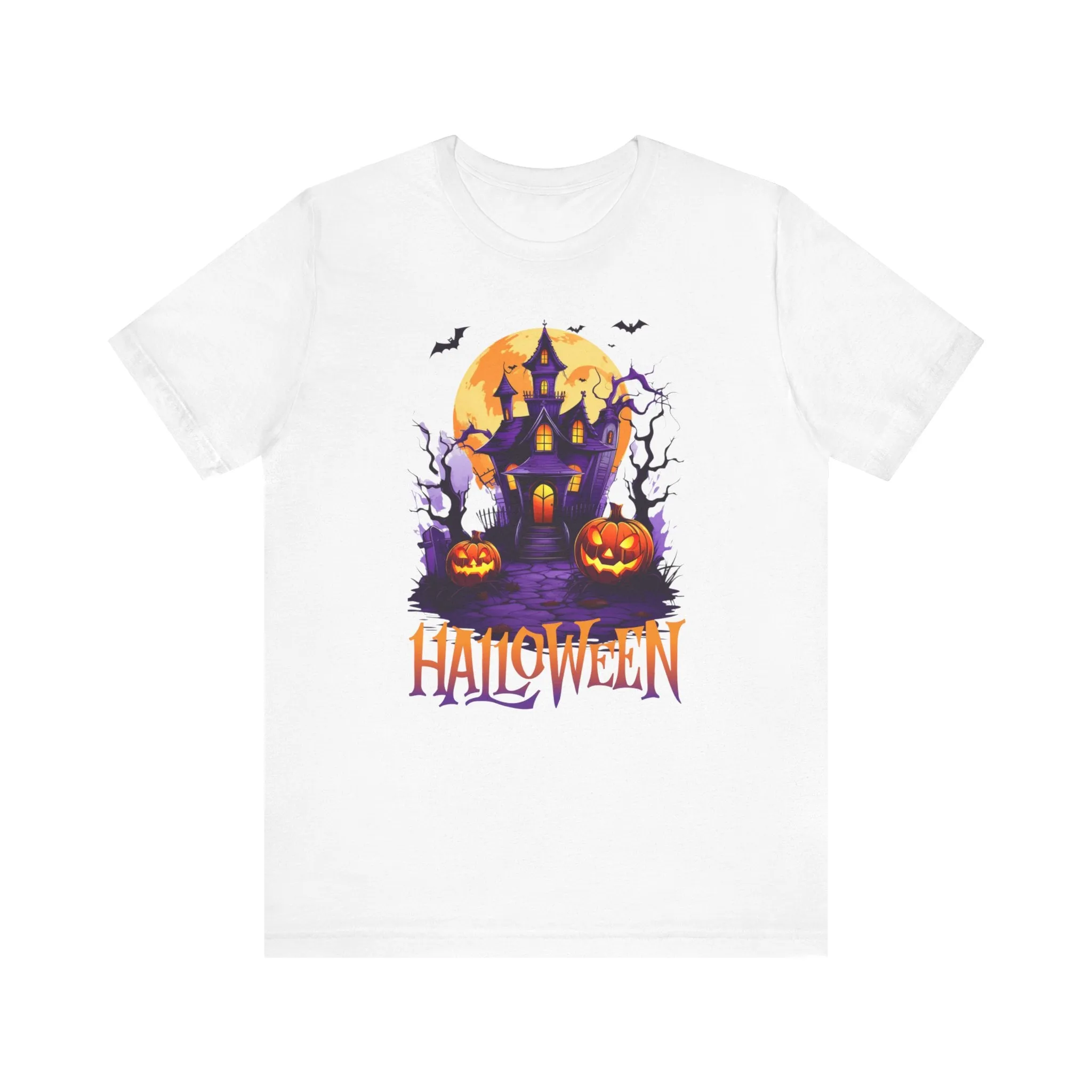 Halloween Haunted House T-Shirt | Scary House with Bats Tee |  Bella Canvas 3001Unisex | Spooky Short Sleeve Tshirt