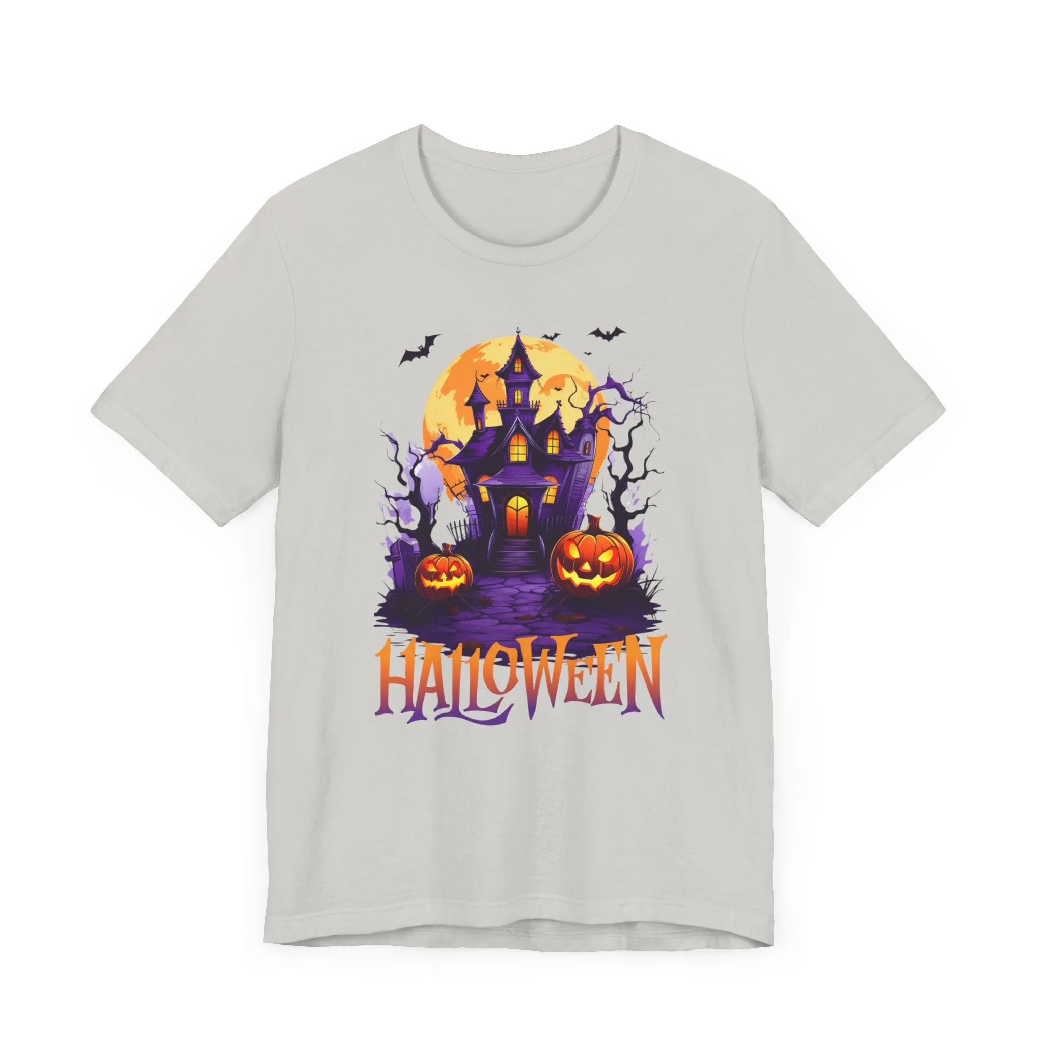 Halloween Haunted House T-Shirt | Scary House with Bats Tee |  Bella Canvas 3001Unisex | Spooky Short Sleeve Tshirt