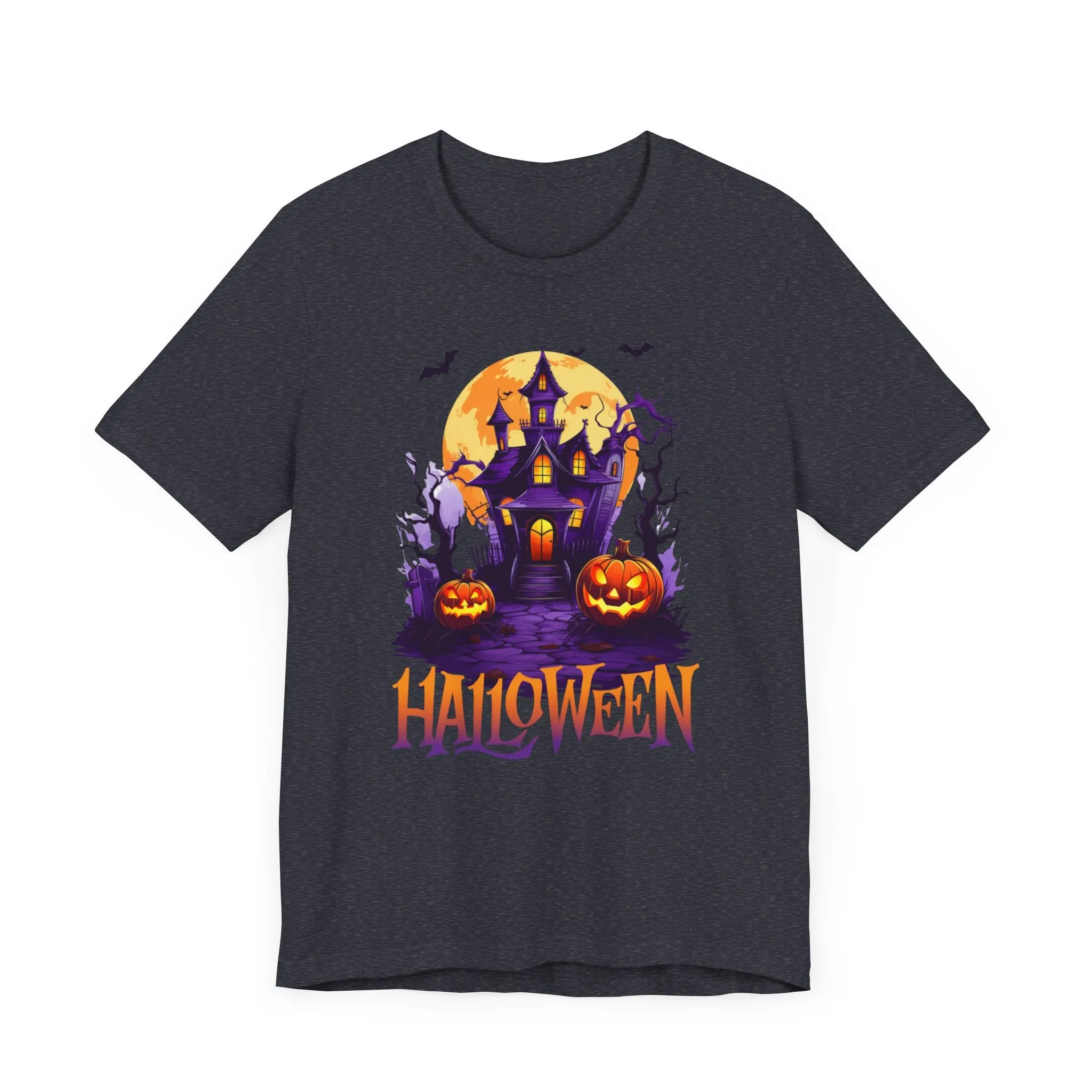 Halloween Haunted House T-Shirt | Scary House with Bats Tee |  Bella Canvas 3001Unisex | Spooky Short Sleeve Tshirt