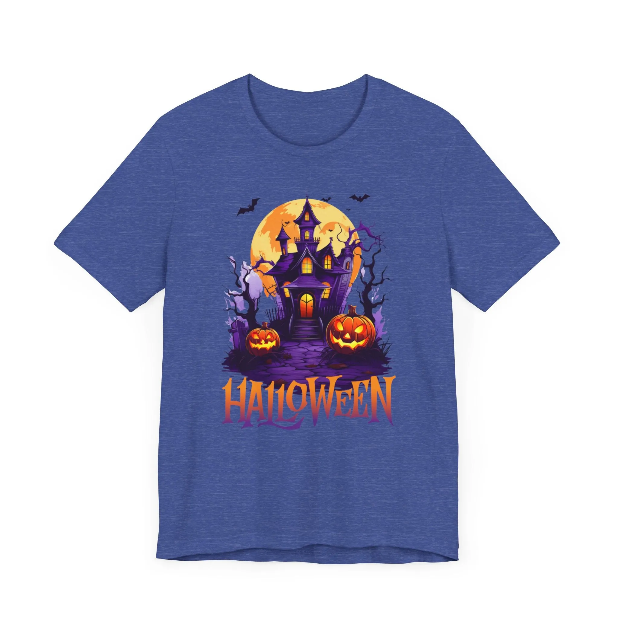 Halloween Haunted House T-Shirt | Scary House with Bats Tee |  Bella Canvas 3001Unisex | Spooky Short Sleeve Tshirt