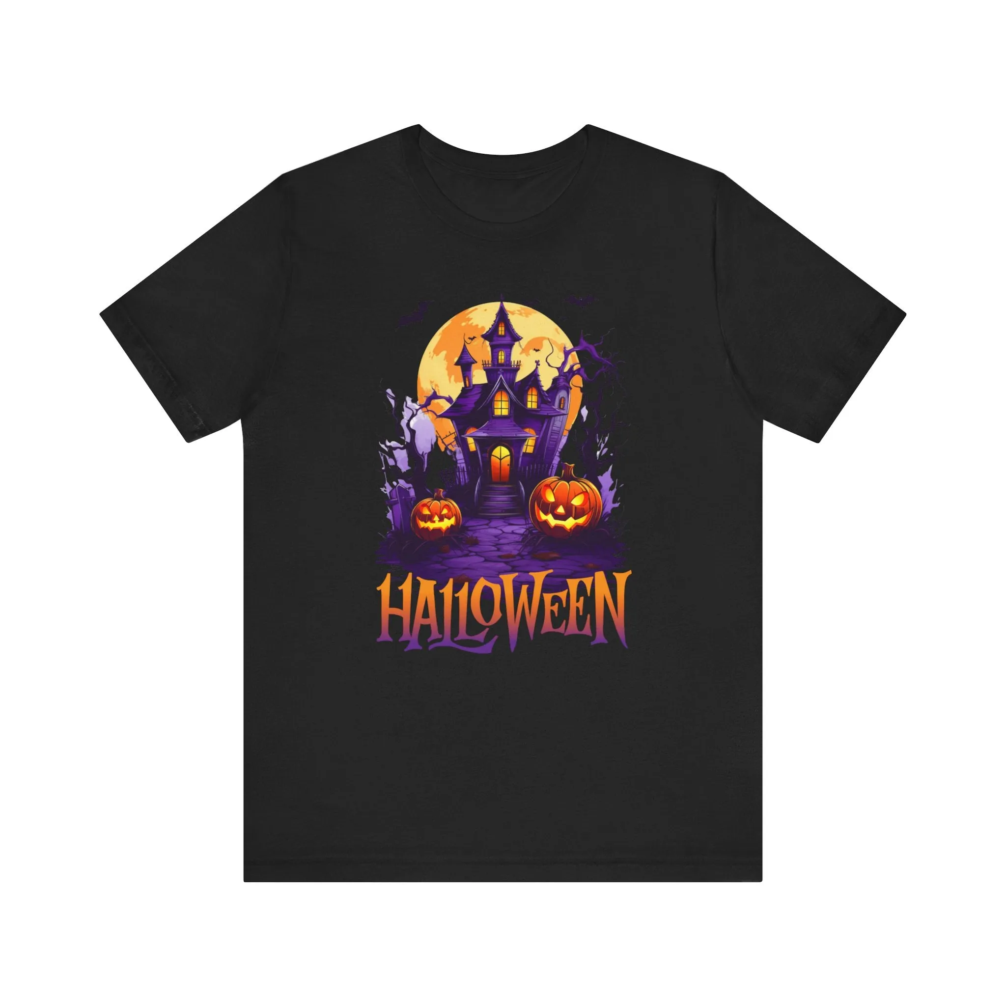 Halloween Haunted House T-Shirt | Scary House with Bats Tee |  Bella Canvas 3001Unisex | Spooky Short Sleeve Tshirt
