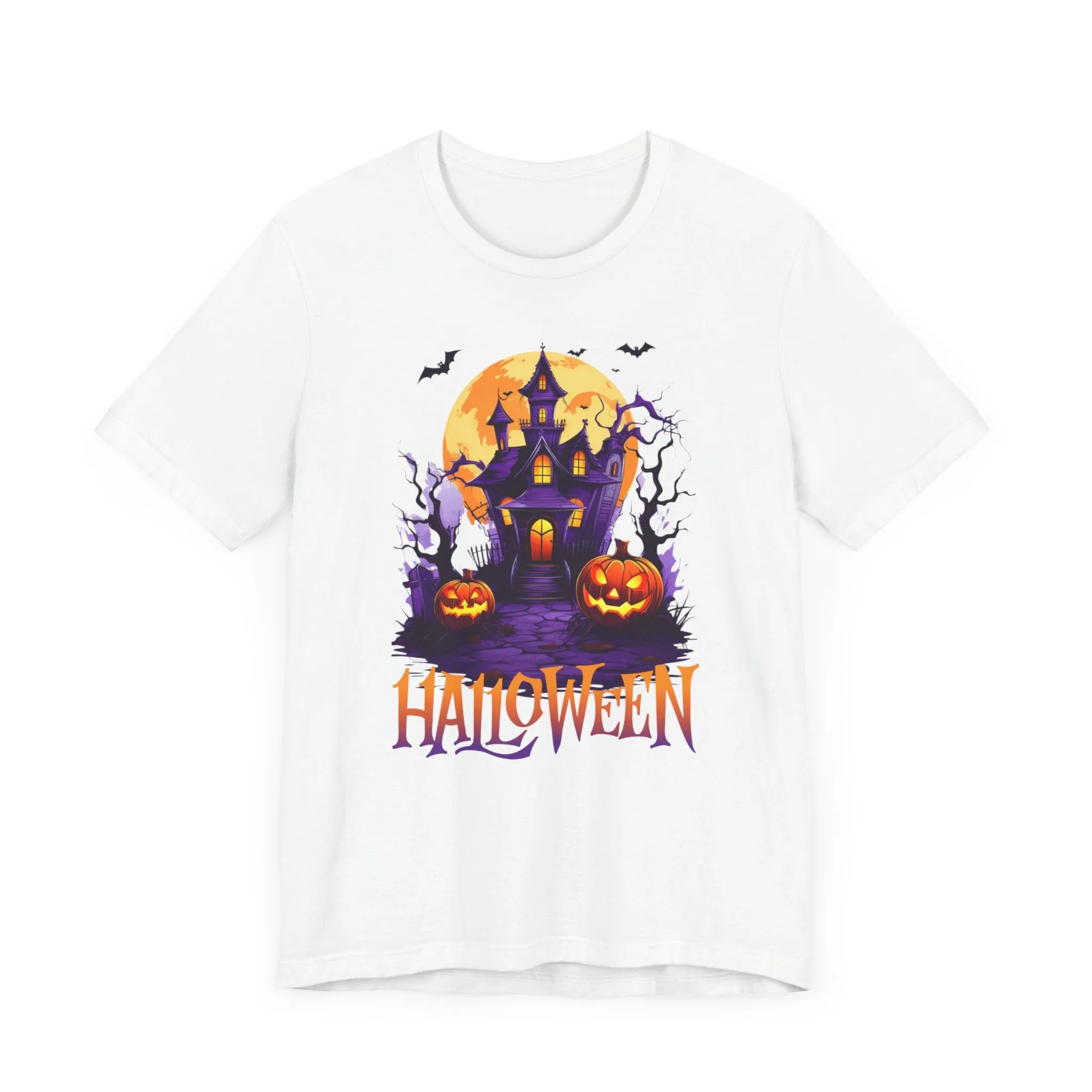 Halloween Haunted House T-Shirt | Scary House with Bats Tee |  Bella Canvas 3001Unisex | Spooky Short Sleeve Tshirt