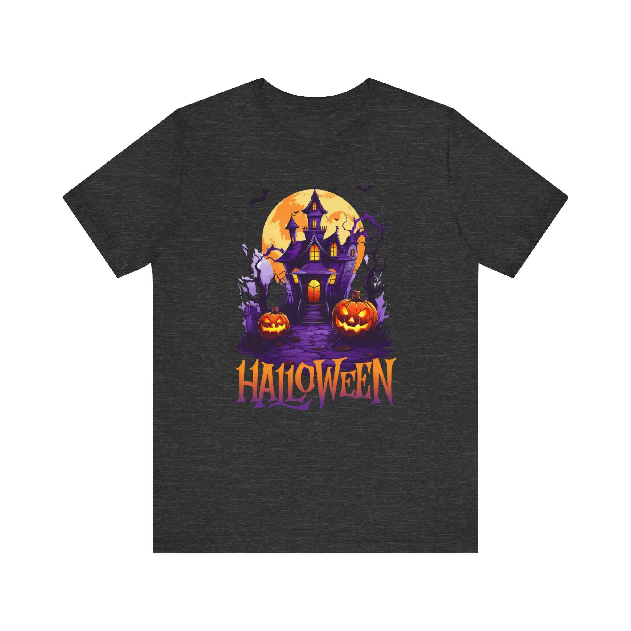 Halloween Haunted House T-Shirt | Scary House with Bats Tee |  Bella Canvas 3001Unisex | Spooky Short Sleeve Tshirt