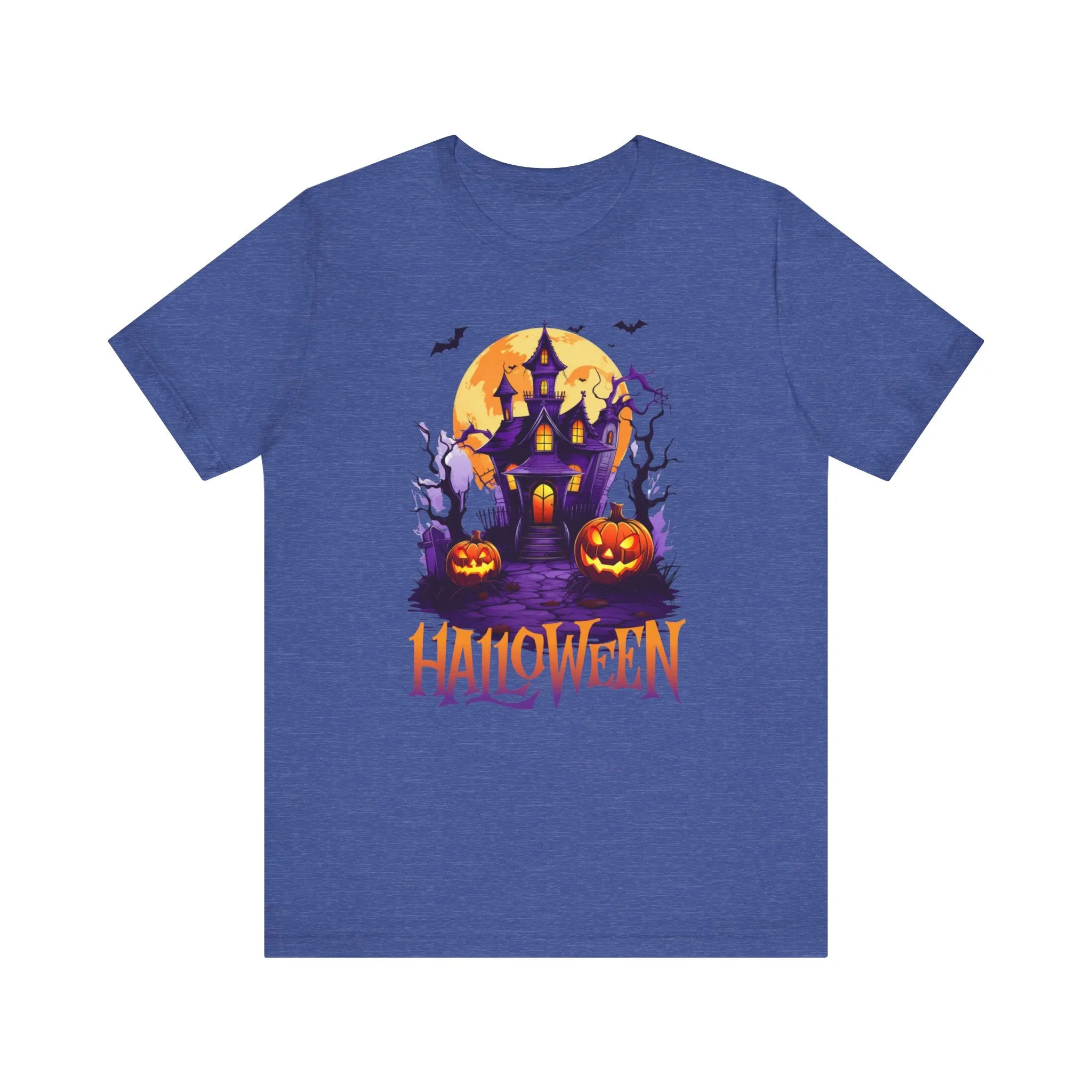Halloween Haunted House T-Shirt | Scary House with Bats Tee |  Bella Canvas 3001Unisex | Spooky Short Sleeve Tshirt