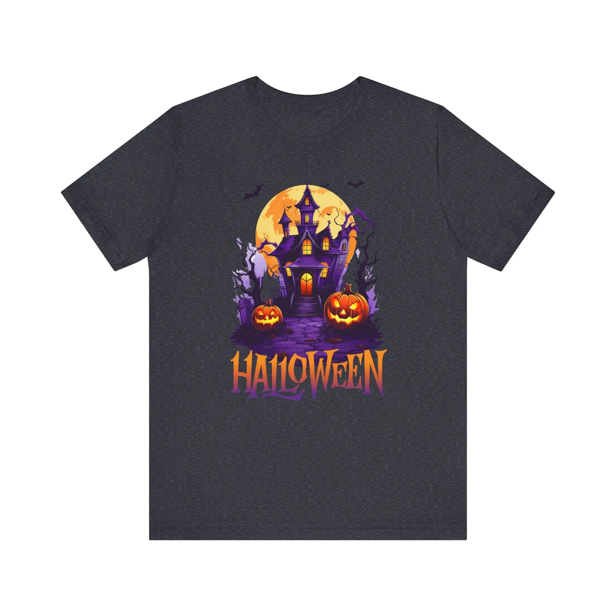 Halloween Haunted House T-Shirt | Scary House with Bats Tee |  Bella Canvas 3001Unisex | Spooky Short Sleeve Tshirt