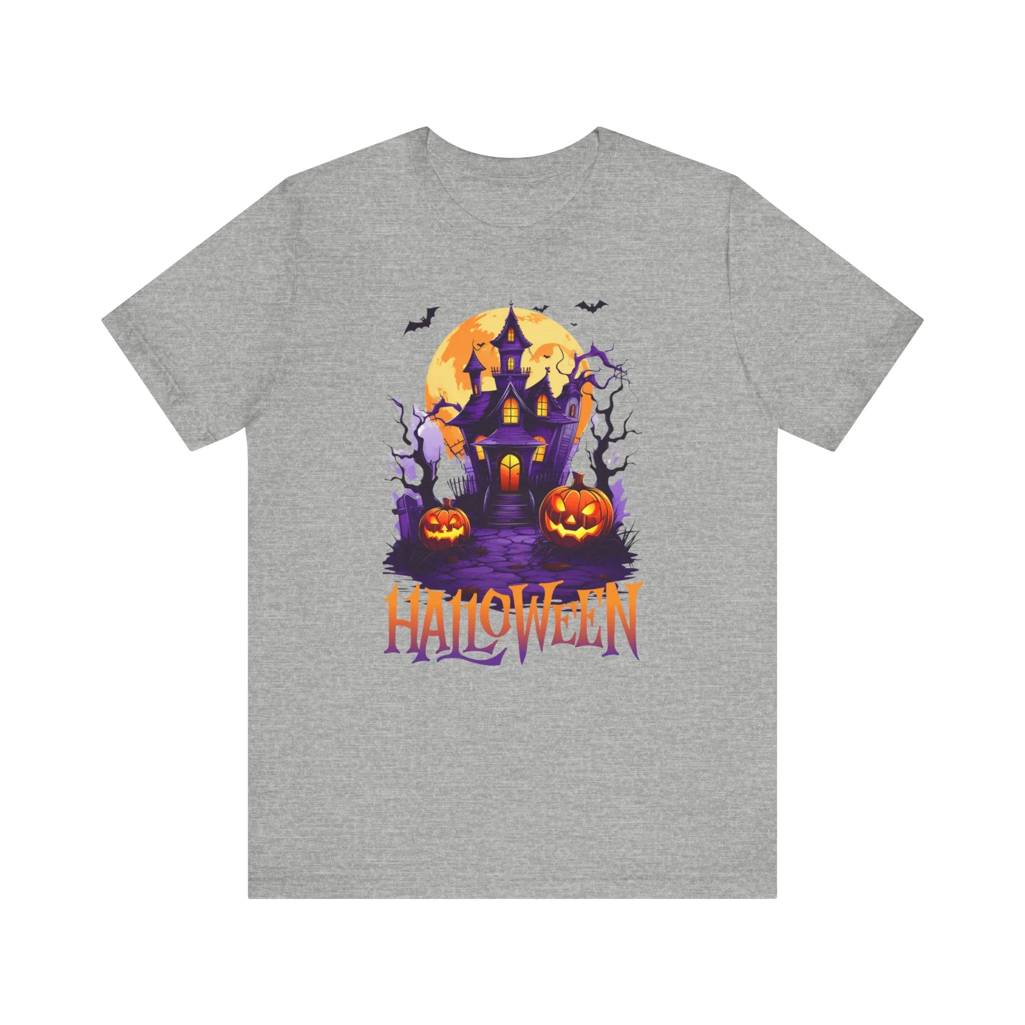 Halloween Haunted House T-Shirt | Scary House with Bats Tee |  Bella Canvas 3001Unisex | Spooky Short Sleeve Tshirt