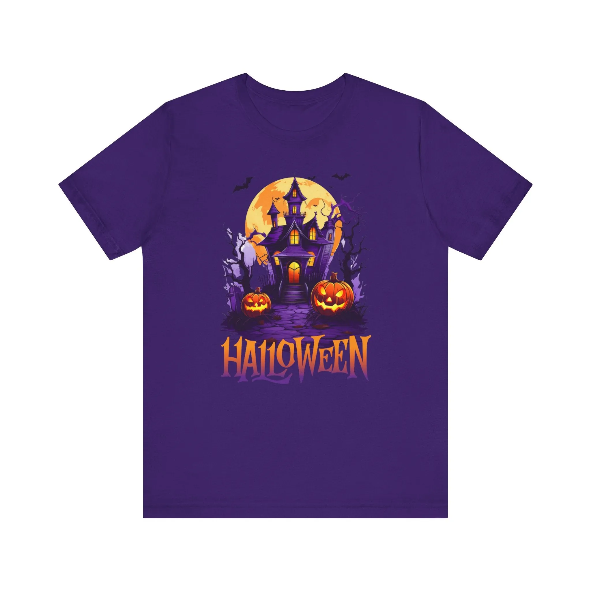 Halloween Haunted House T-Shirt | Scary House with Bats Tee |  Bella Canvas 3001Unisex | Spooky Short Sleeve Tshirt