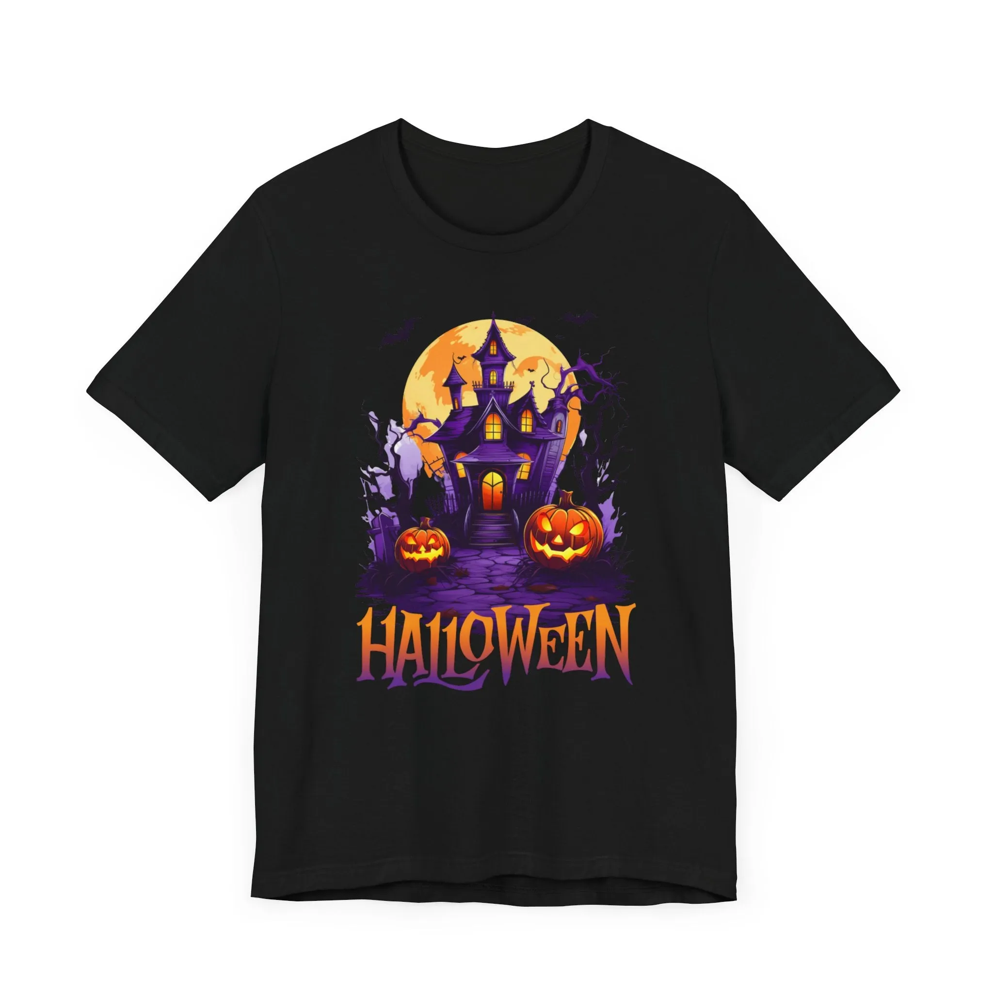 Halloween Haunted House T-Shirt | Scary House with Bats Tee |  Bella Canvas 3001Unisex | Spooky Short Sleeve Tshirt