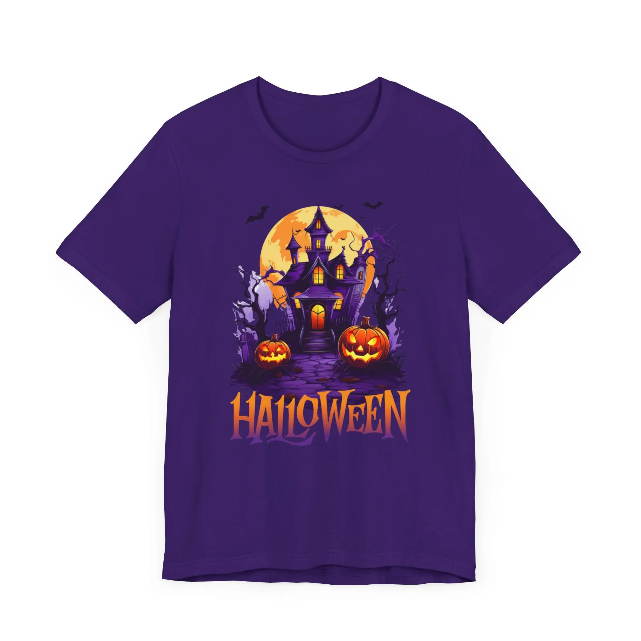 Halloween Haunted House T-Shirt | Scary House with Bats Tee |  Bella Canvas 3001Unisex | Spooky Short Sleeve Tshirt