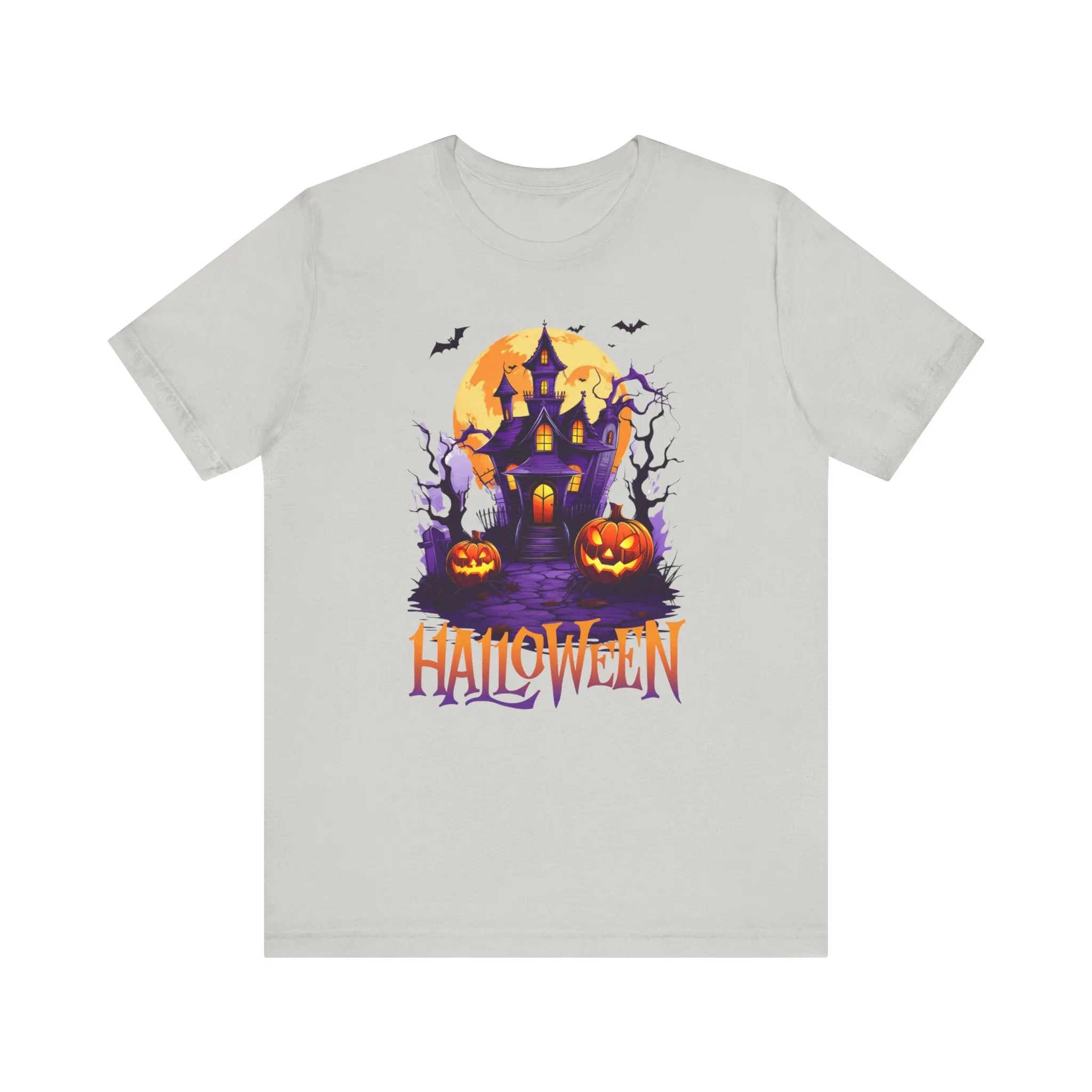 Halloween Haunted House T-Shirt | Scary House with Bats Tee |  Bella Canvas 3001Unisex | Spooky Short Sleeve Tshirt
