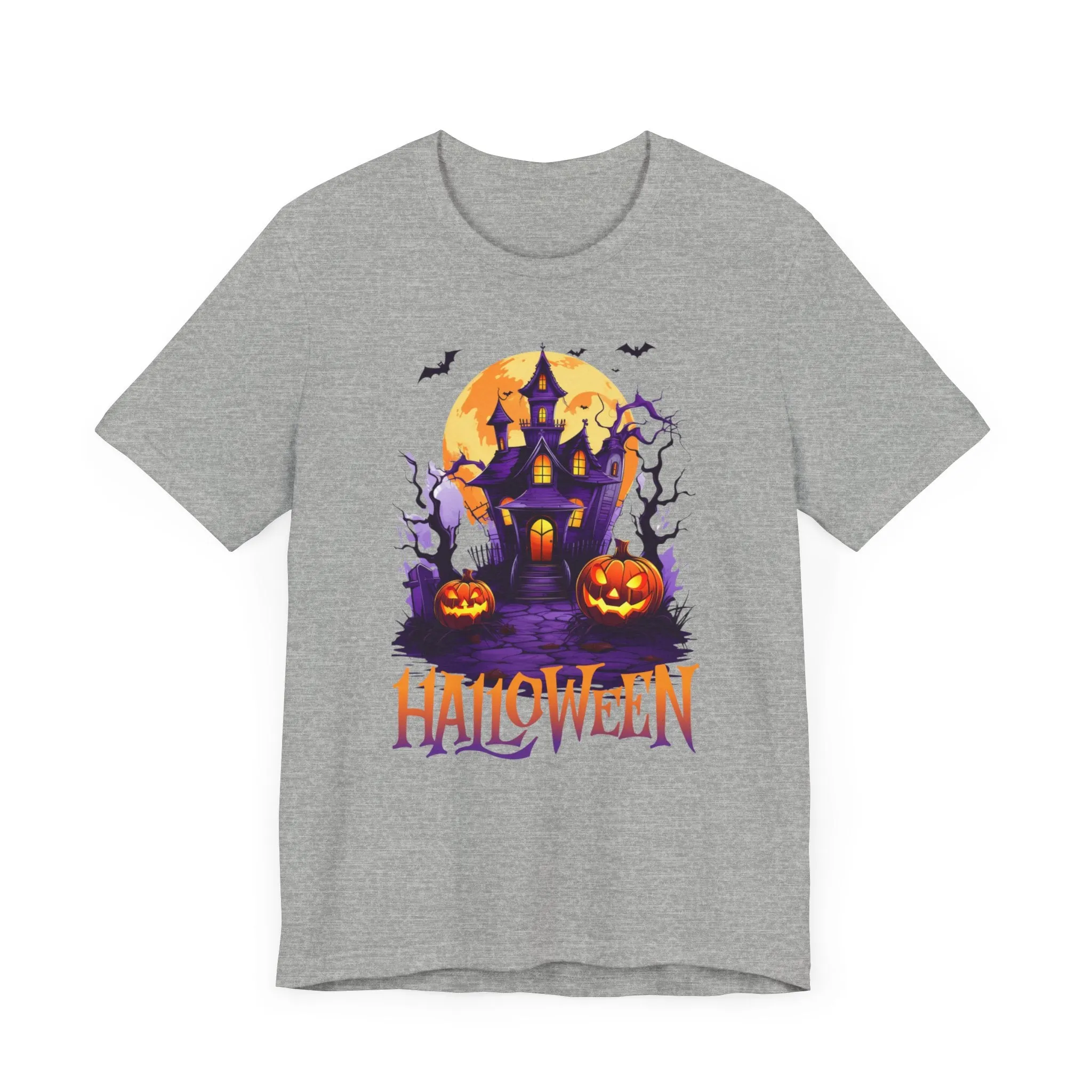 Halloween Haunted House T-Shirt | Scary House with Bats Tee |  Bella Canvas 3001Unisex | Spooky Short Sleeve Tshirt