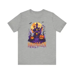 Halloween Haunted House T-Shirt | Scary House with Bats Tee |  Bella Canvas 3001Unisex | Spooky Short Sleeve Tshirt