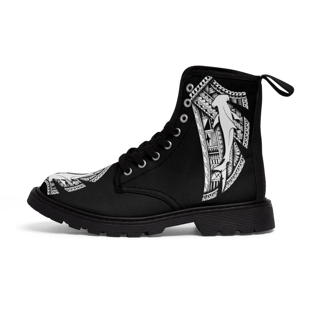Hammerhead Tattoo by Micronesian Artist Leo Pugram Men's Canvas Boots