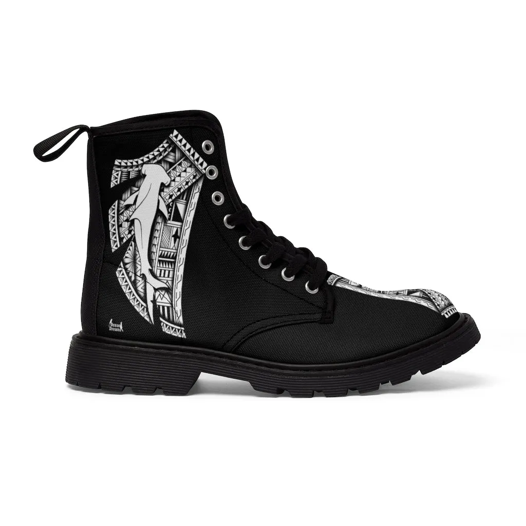 Hammerhead Tattoo by Micronesian Artist Leo Pugram Men's Canvas Boots