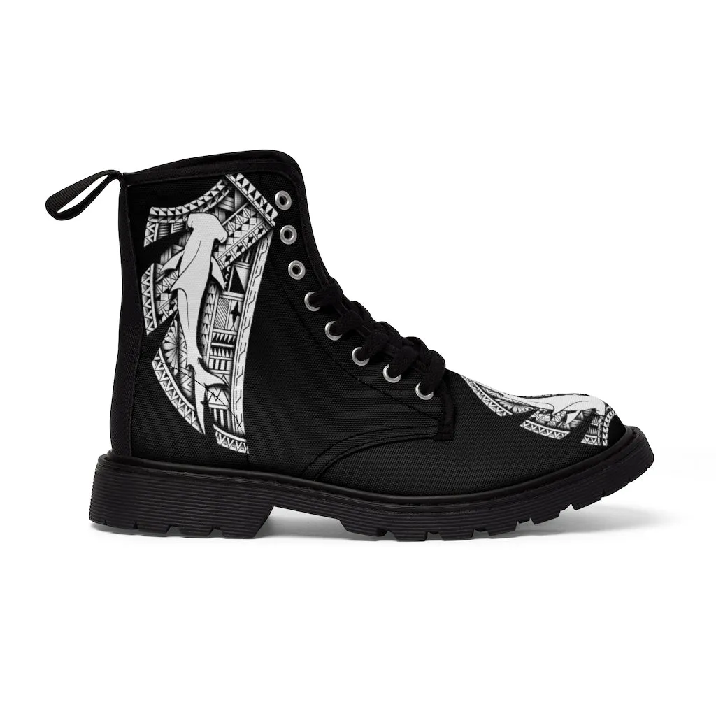 Hammerhead Tattoo by Micronesian Artist Leo Pugram Men's Canvas Boots