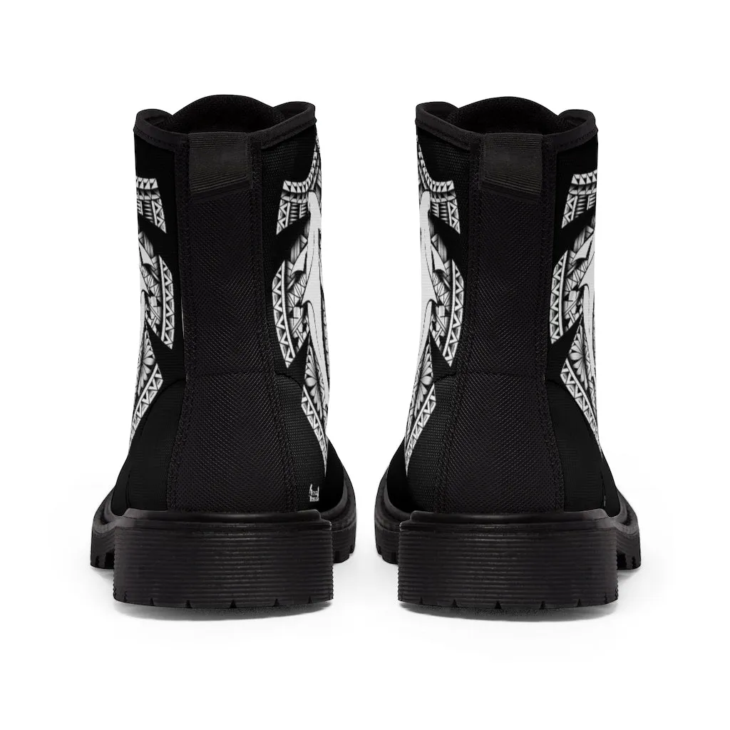 Hammerhead Tattoo by Micronesian Artist Leo Pugram Men's Canvas Boots