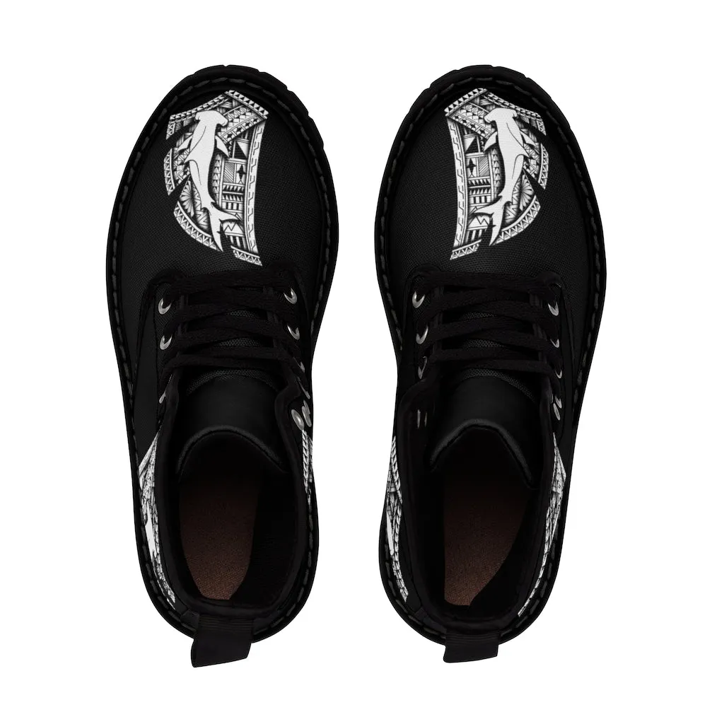 Hammerhead Tattoo by Micronesian Artist Leo Pugram Men's Canvas Boots