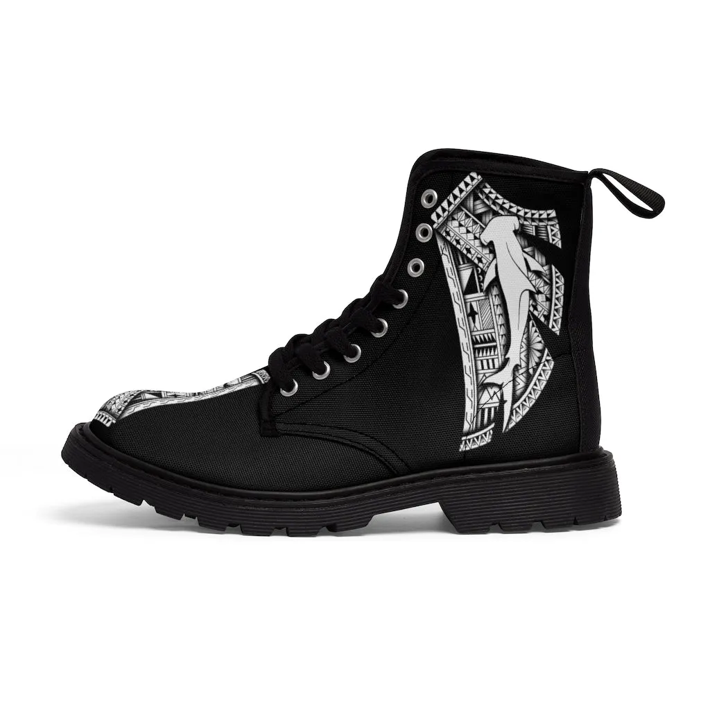 Hammerhead Tattoo by Micronesian Artist Leo Pugram Men's Canvas Boots