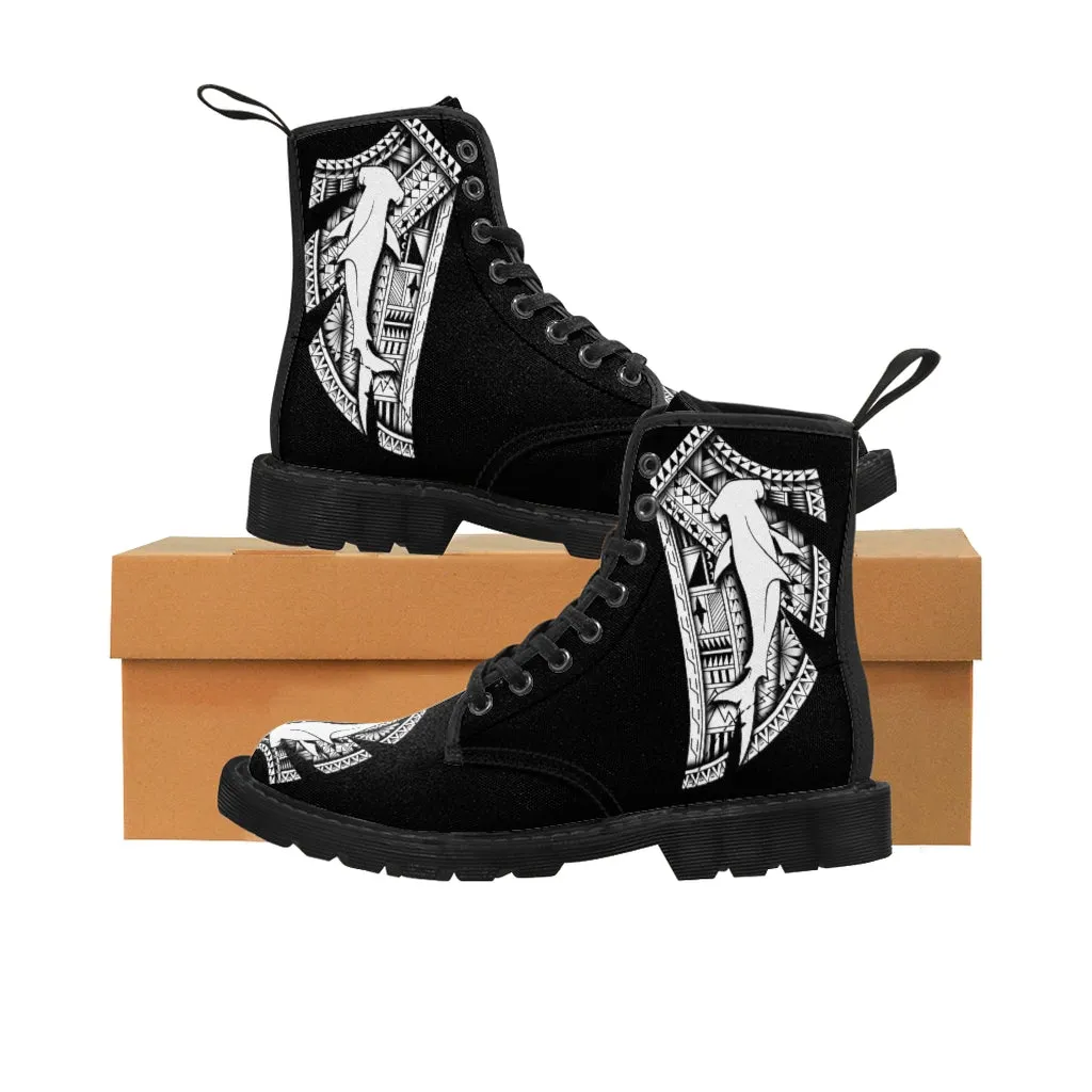 Hammerhead Tattoo by Micronesian Artist Leo Pugram Men's Canvas Boots