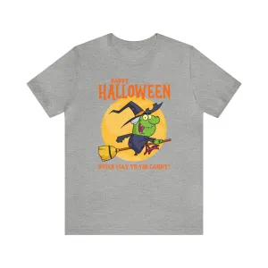 Happy Halloween Witch Way to the Candy T-Shirt | Flying Witch Front of the Moon Tee |  Bella Canvas 3001Unisex | Funny Short Sleeve Tshirt