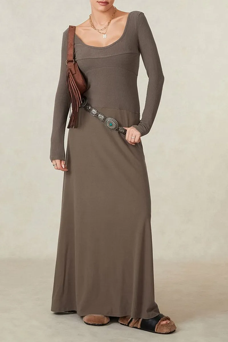 HBR1340 Minimalist Ribbed Maxi Dress