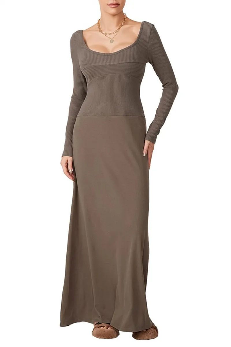 HBR1340 Minimalist Ribbed Maxi Dress