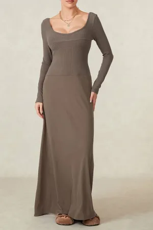 HBR1340 Minimalist Ribbed Maxi Dress