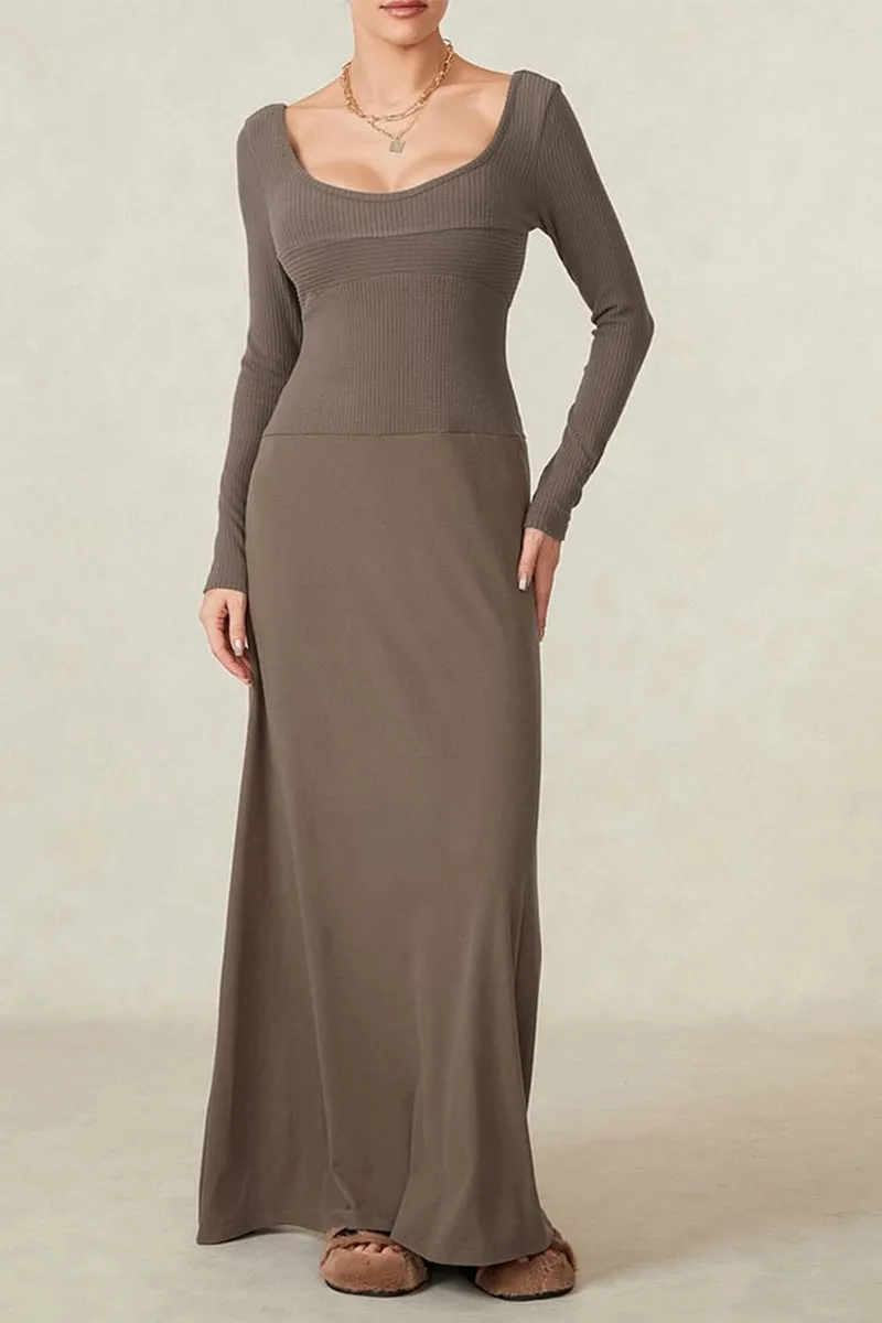 HBR1340 Minimalist Ribbed Maxi Dress