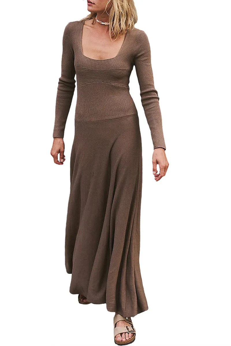 HBR1340 Minimalist Ribbed Maxi Dress