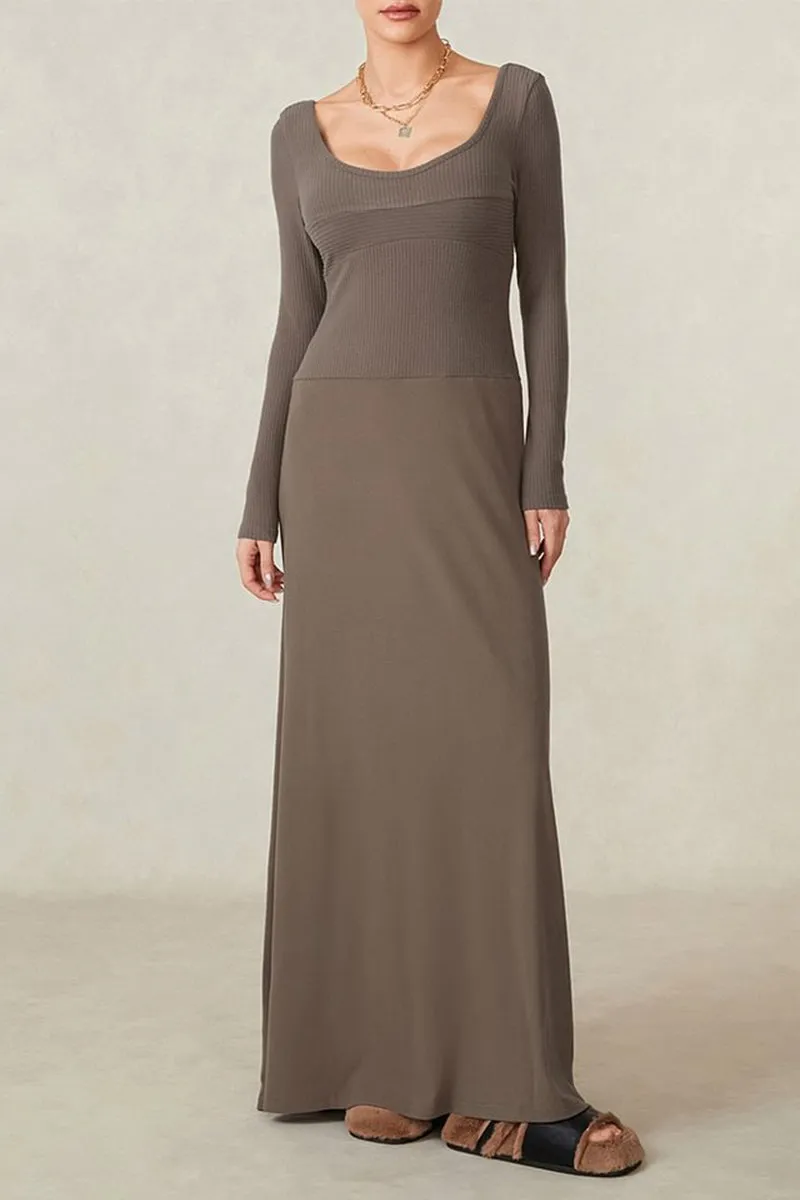 HBR1340 Minimalist Ribbed Maxi Dress