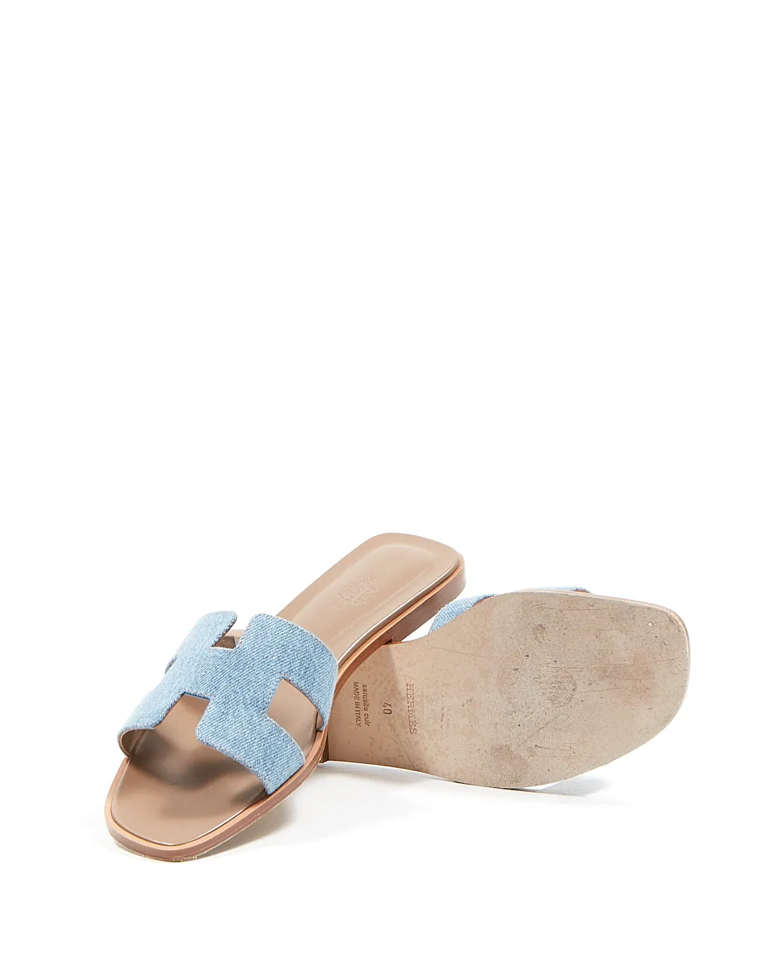 Hermes Blue Denim Oran Sandals - 40