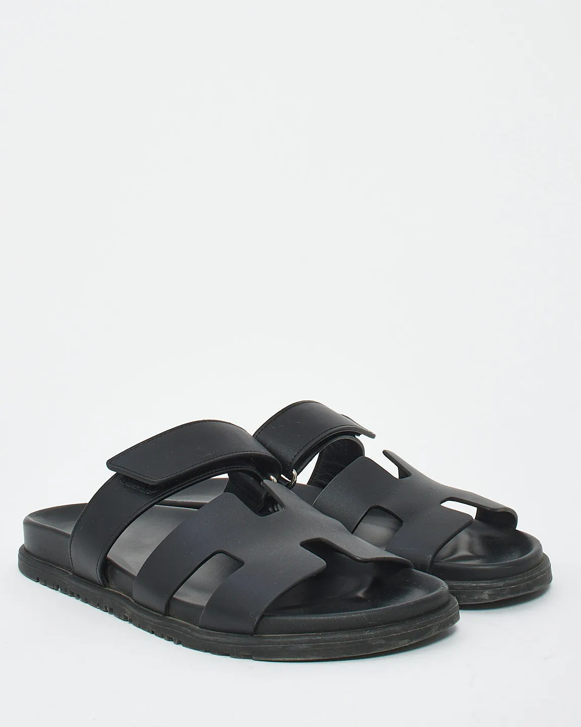 Hermès Black Leather Chypre Sandals - 40
