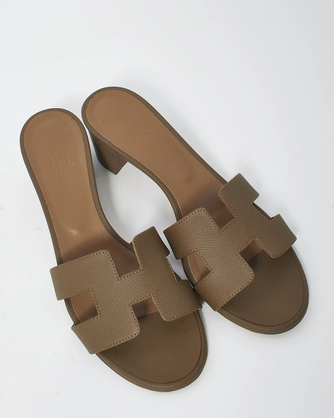 Hermès Etoupe Epsom Leather Oasis Sandals - 39.5