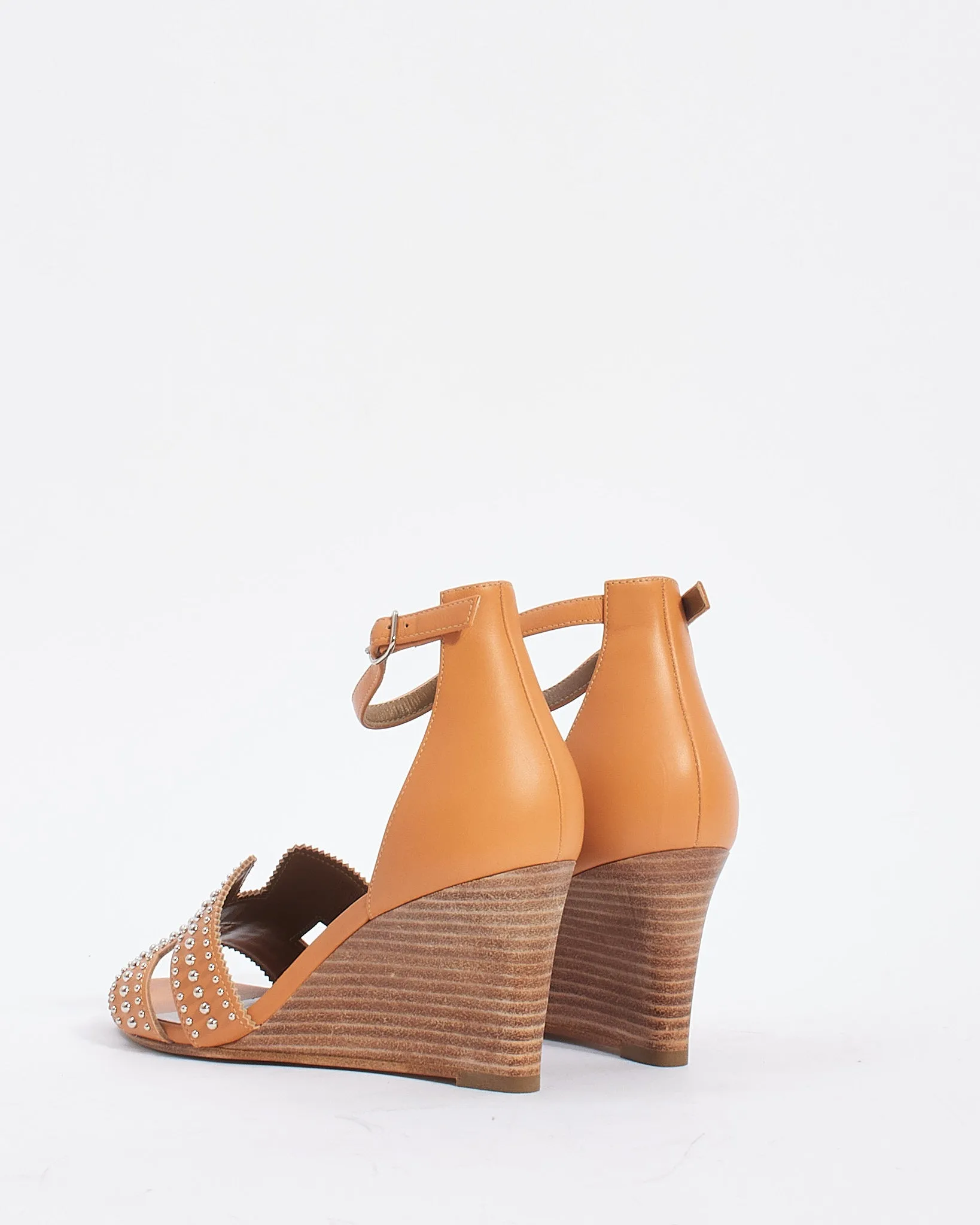 Hermès Natural Leather Studded H Legend Wedge Sandals - 36.5