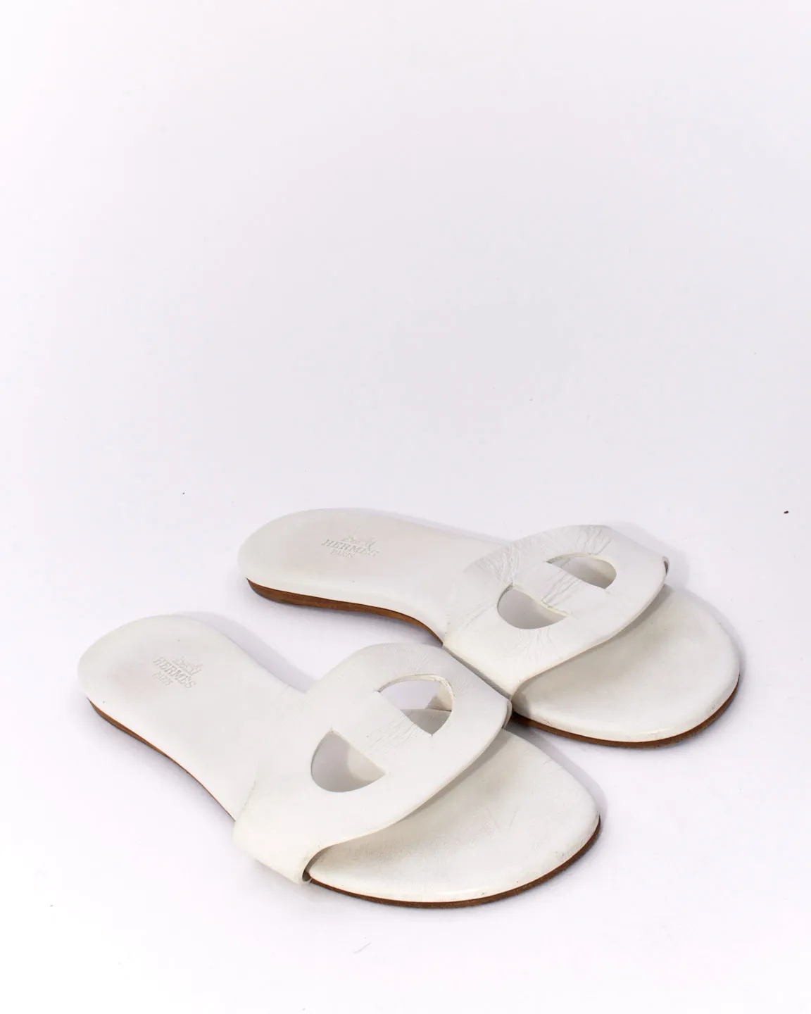 Hermès White Leather Lisboa Sandals -38