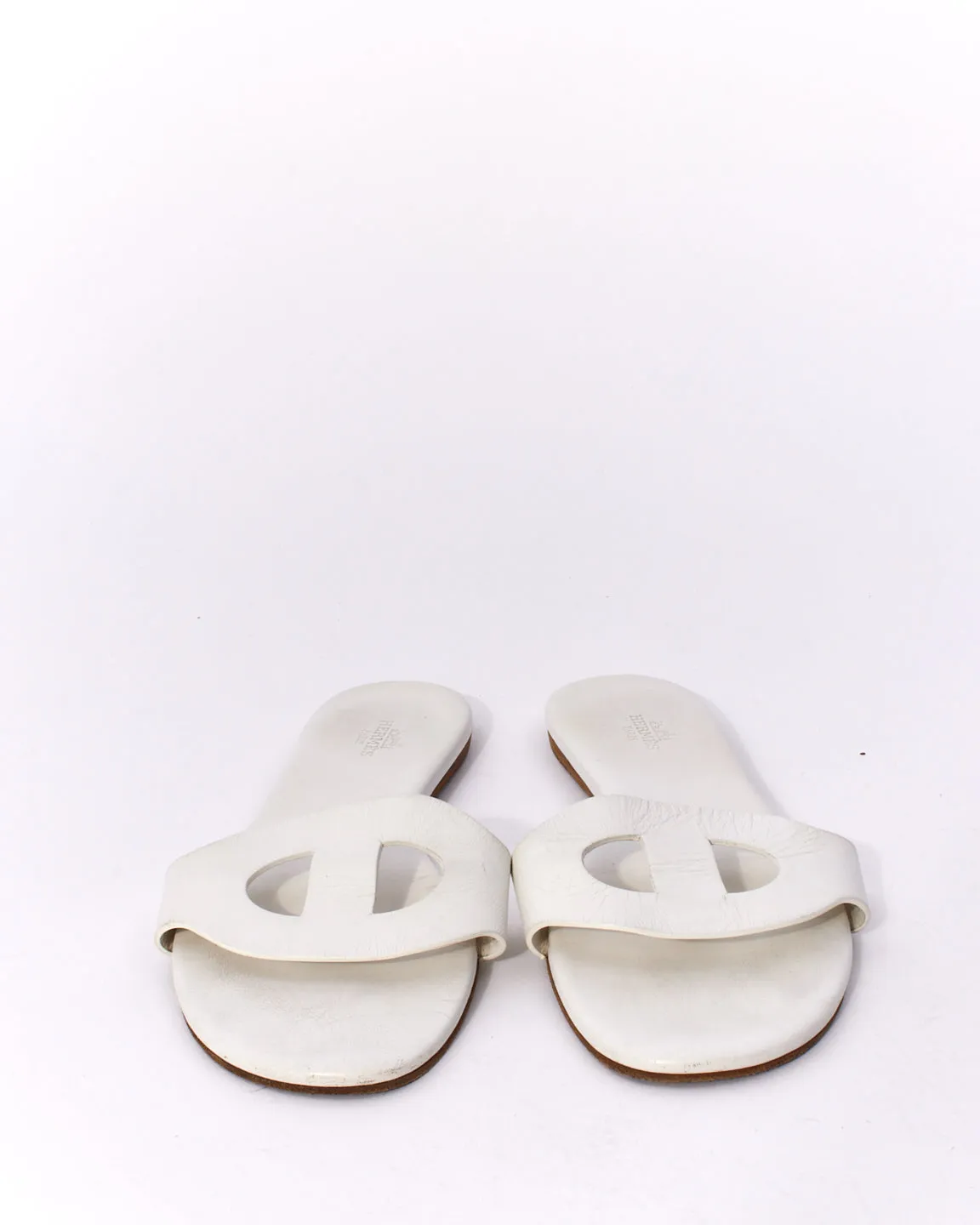 Hermès White Leather Lisboa Sandals -38